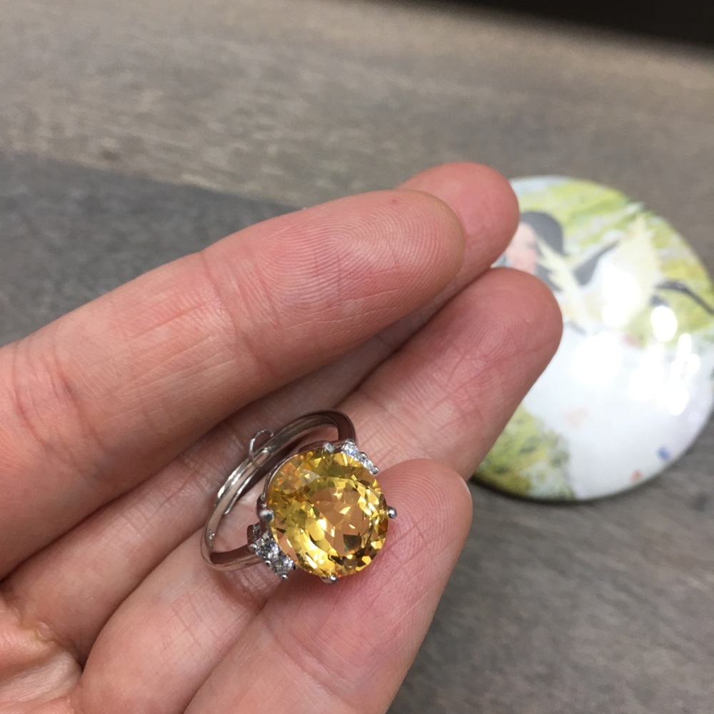 NEW Certified 5CT Natural Citrine S925 Silver Ring
